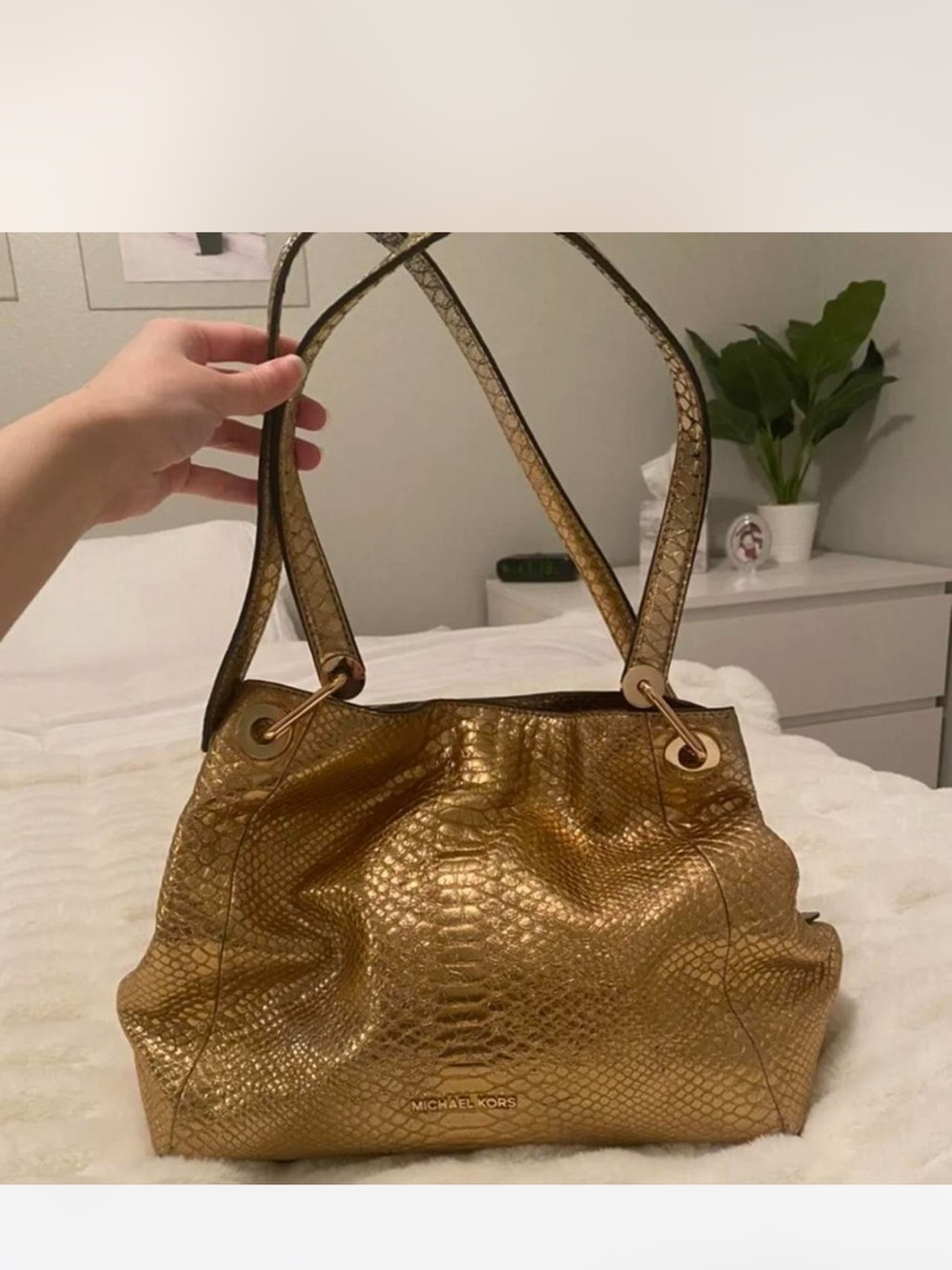 Michael Kors Gold Python-Texture Shoulder Bag